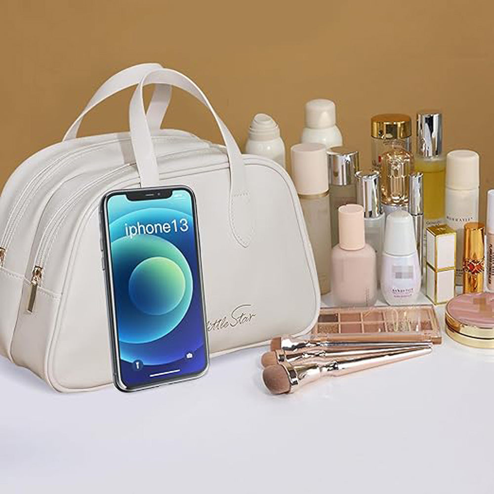 Portable makeup organizer shown with compartment storage for cosmetics and toiletries, displayed clearly for color reference.