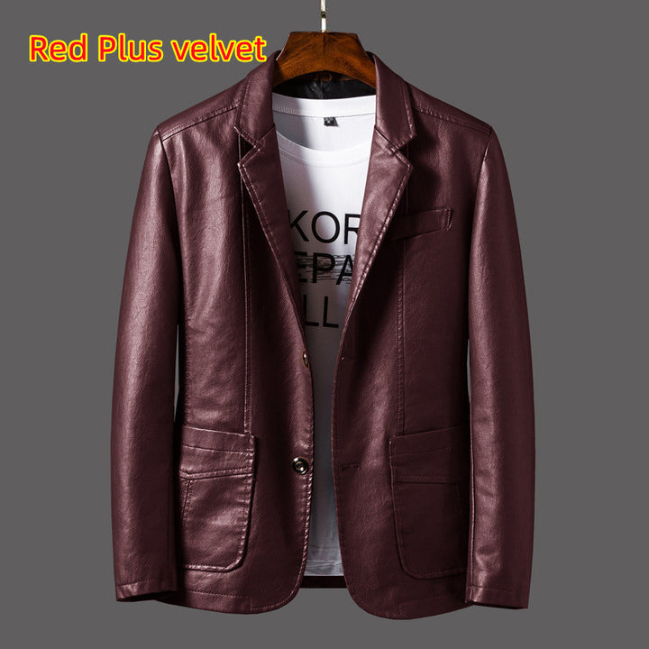mens PU leather jacket back view straight hem silhouette