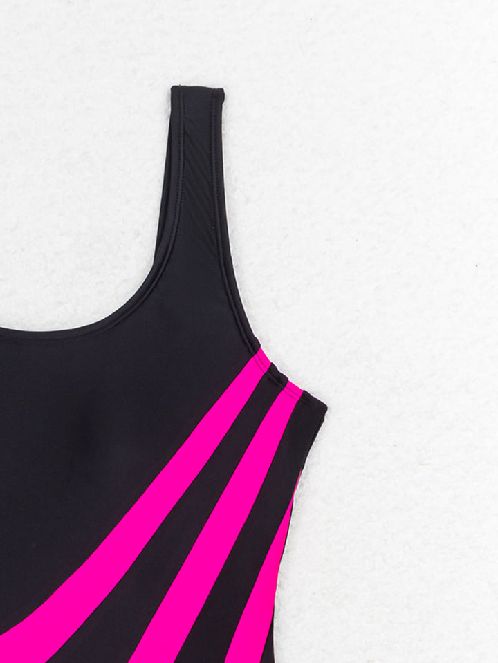 color block one piece swimsuit medium stretch fabric close texture view