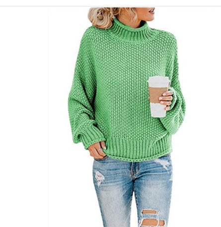 Solid Turtleneck Pullover Sweater – Cozy Winter Knit