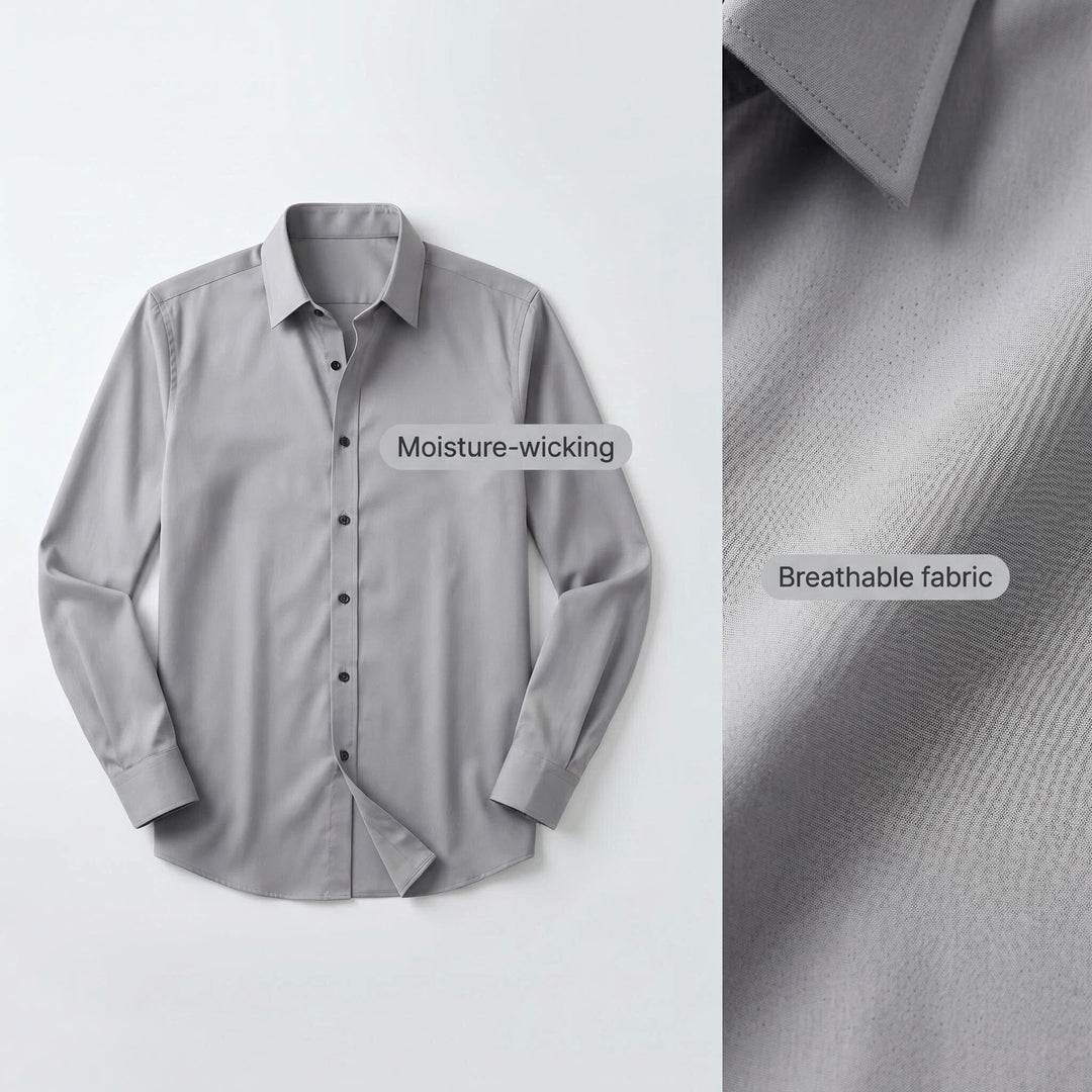 Mens Slim Fit Shirt Vintage Lapel Long Sleeve Plus Size