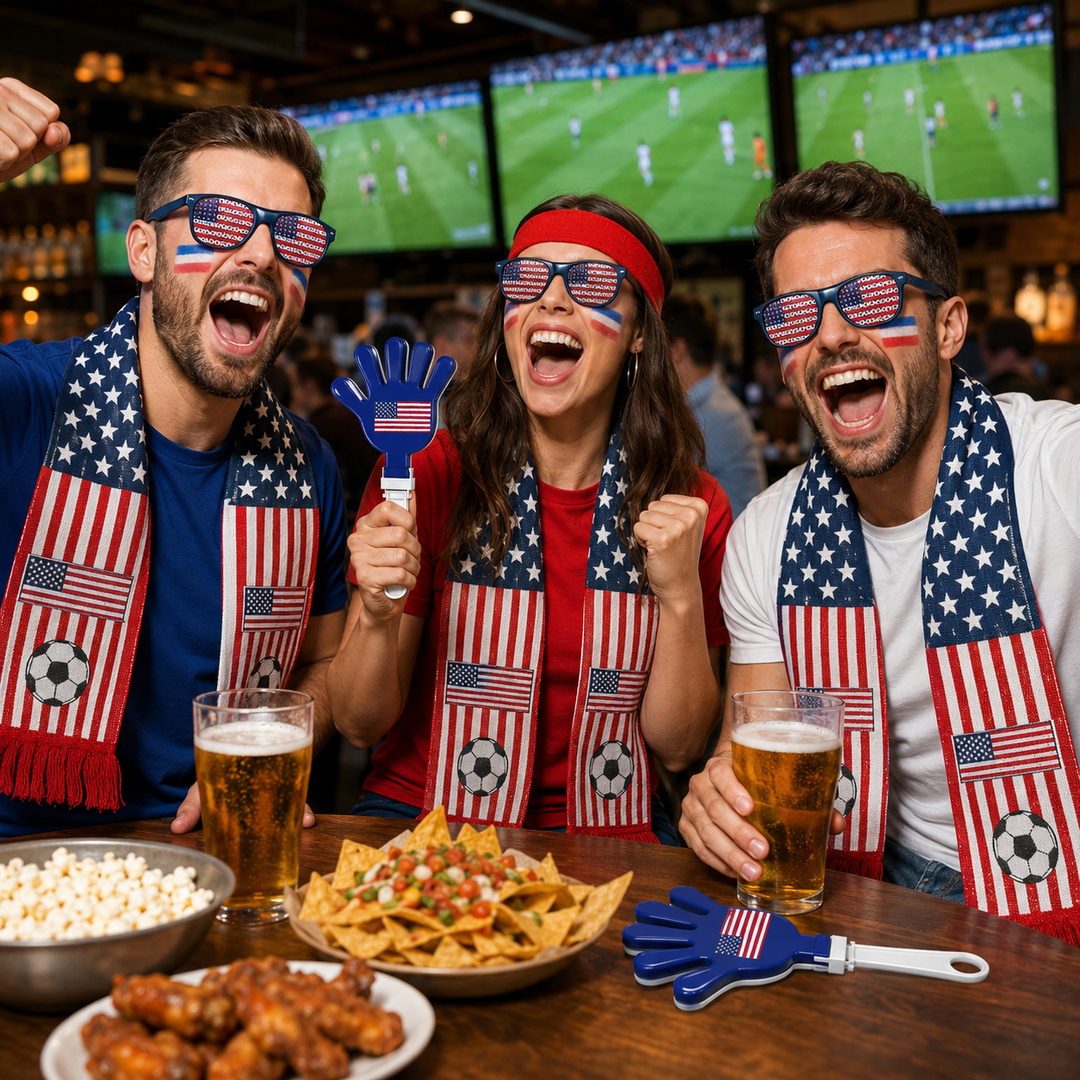 Soccer cheer accessories set with American flag theme for adults and teens on game days
