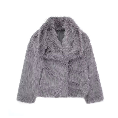 Winter Plush Coat for Women Fluffy Lapel Warm Jacket XS–L