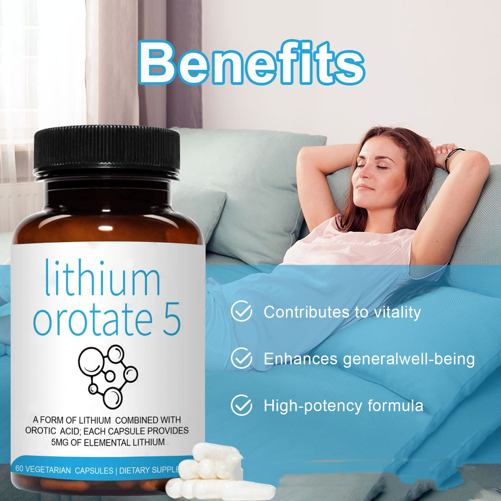 lithium orotate supplement capsules close-up packaging premium health product