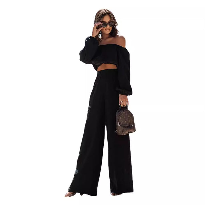 Off Shoulder Women Set with Straight Leg Pants OutfitX!