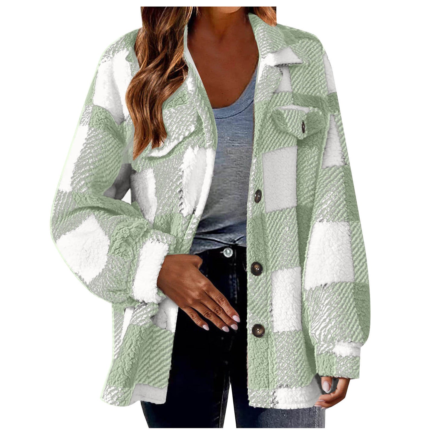 Women's Striped Button Plush Coat – Loose Fit