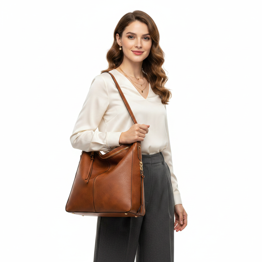 Women’s hobo bag with spacious design, soft PU texture, zipper closure, and everyday shoulder carry