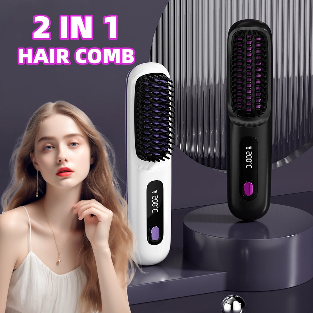 Cordless Hair Straightener Brush Fast Heat Styling Pro