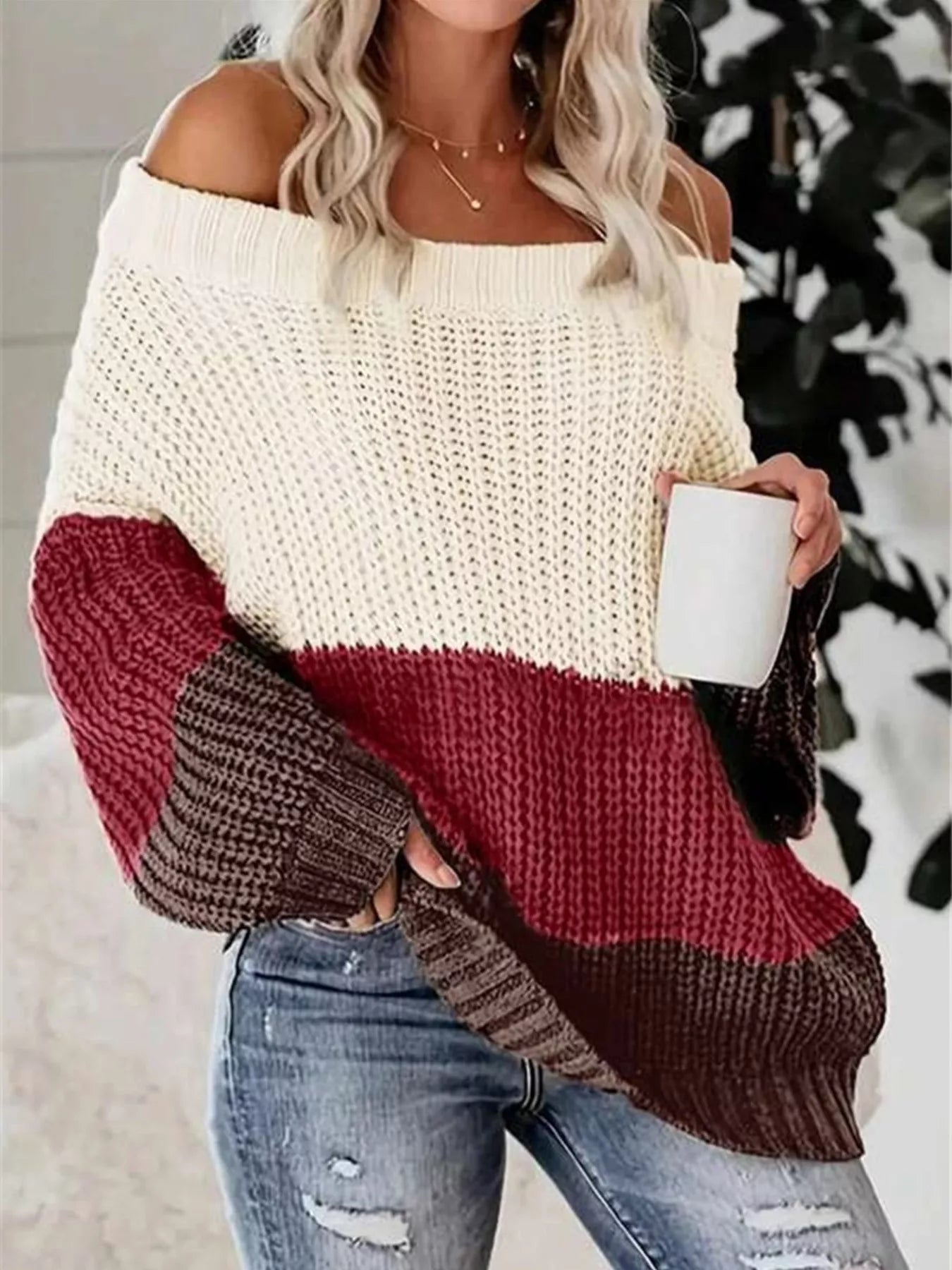 ribbed off shoulder sweater women soft fabric texture detail