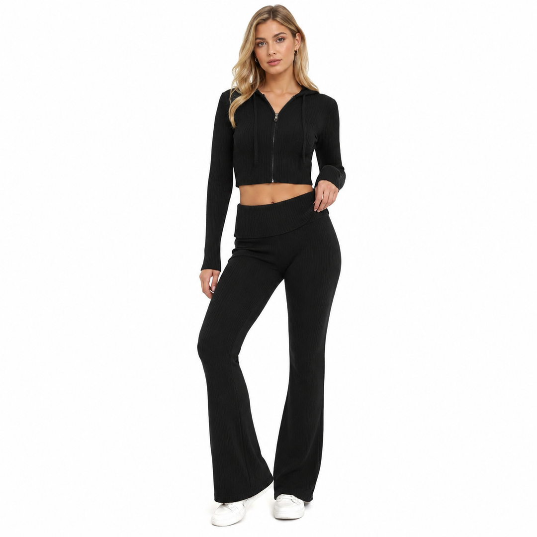 Soft-looking knit lounge set for women with coordinated hoodie and pants