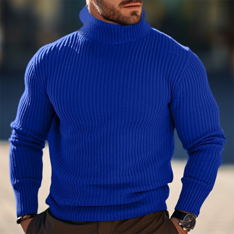 Men’s Turtleneck Sweater – Retro Stripe, Lightweight