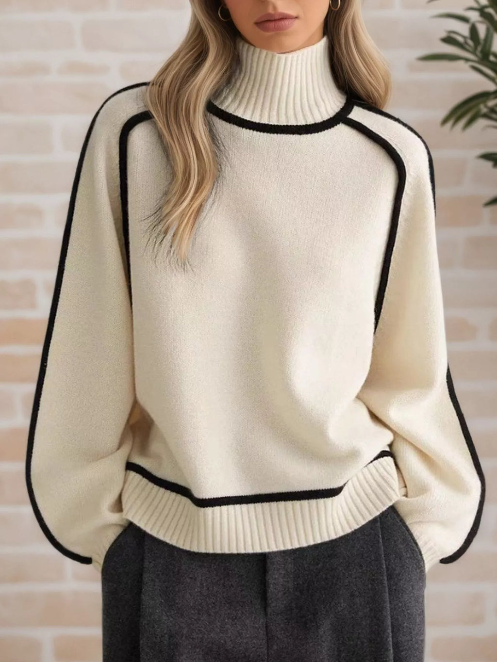 Women's Turtleneck Sweater – Contrast Trim Design