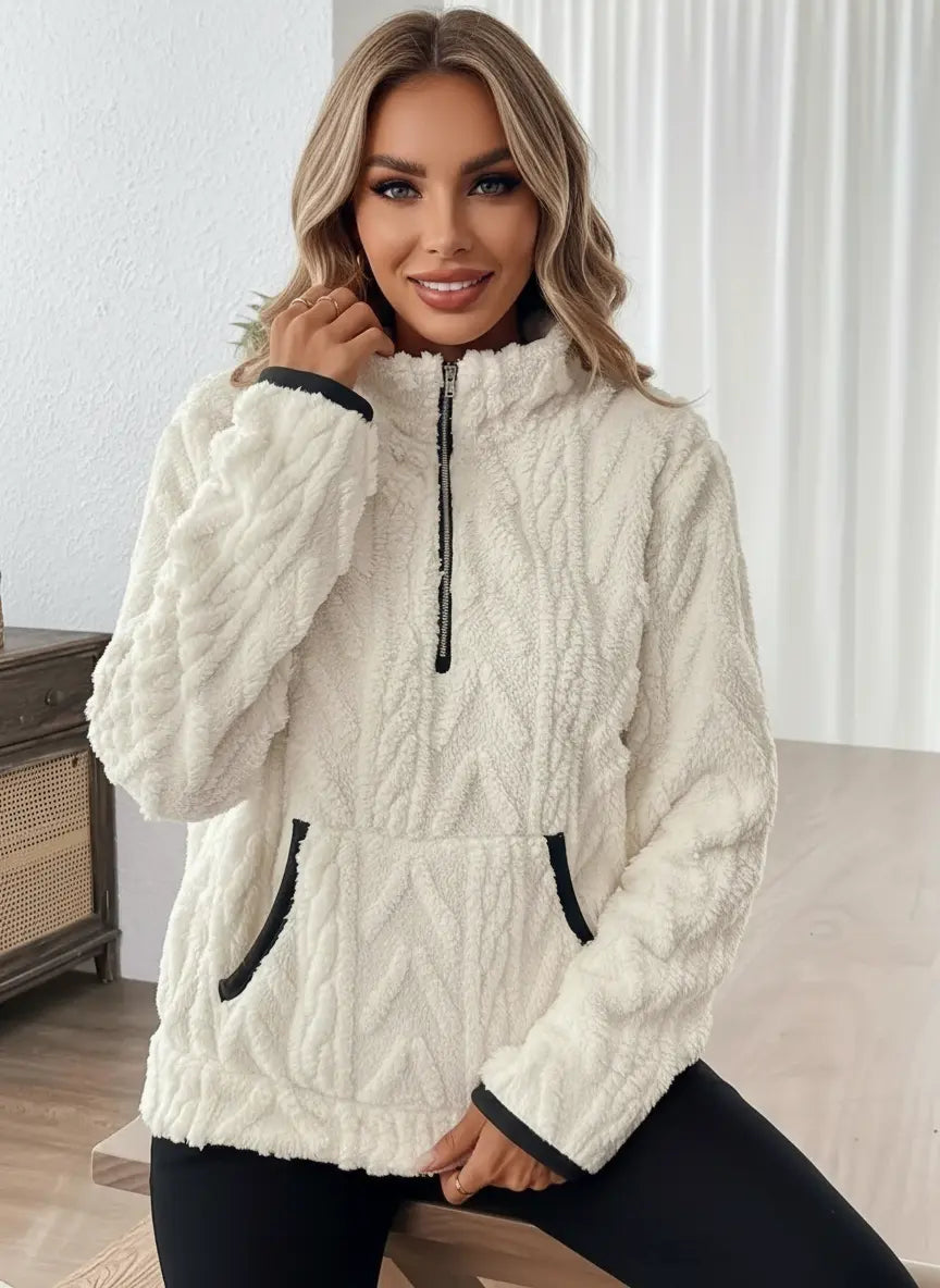 plus size fleece pullover quarter zip design oversized fit comfortable loungewear women S to 3XL
