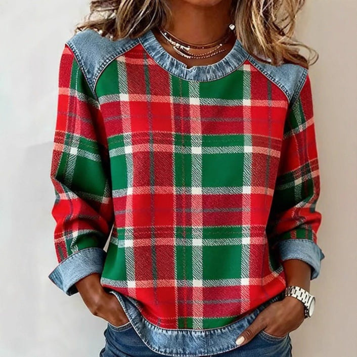 Denim Patchwork Sweatshirt Women – Relaxed Urban Style