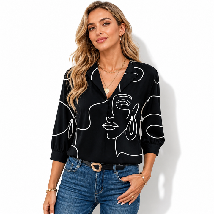 Boho Blouse for Women - V Neck Office Top