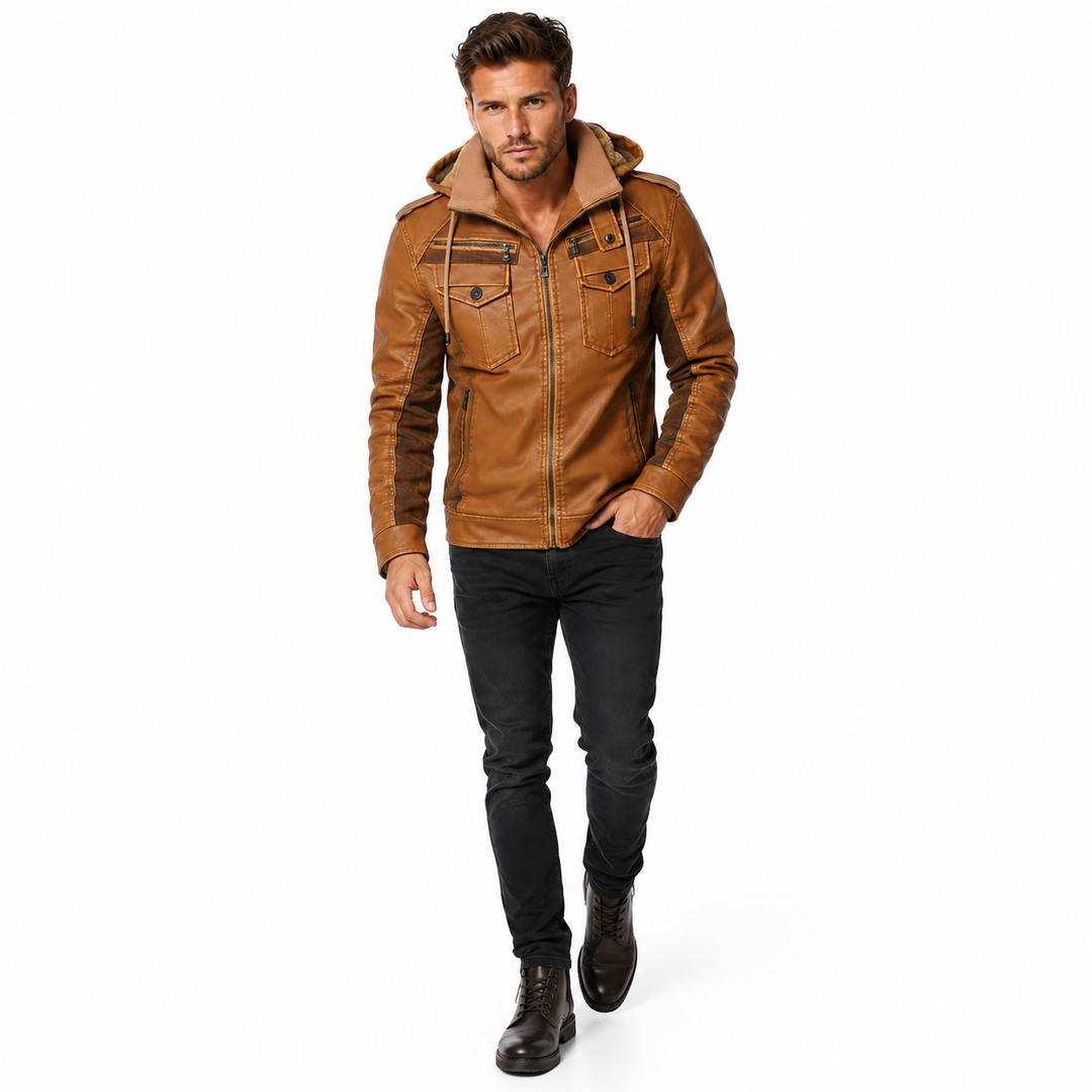 Fleece lined leather style jacket men winter outerwear