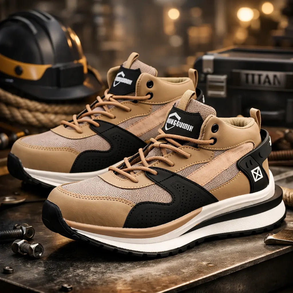 industrial work shoes flat knitted upper texture detail