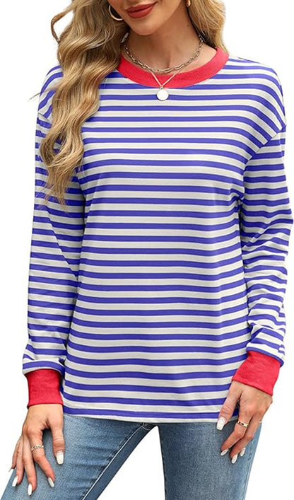 Color Contrast Striped Long Sleeve Top for Women