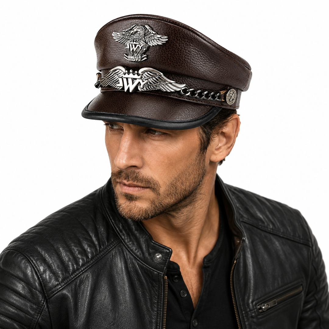 Motorcycle Hat Leather for Men Eagle Style