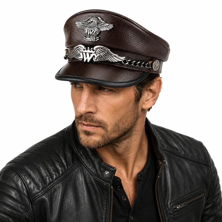 Motorcycle Hat Leather for Men Eagle Style