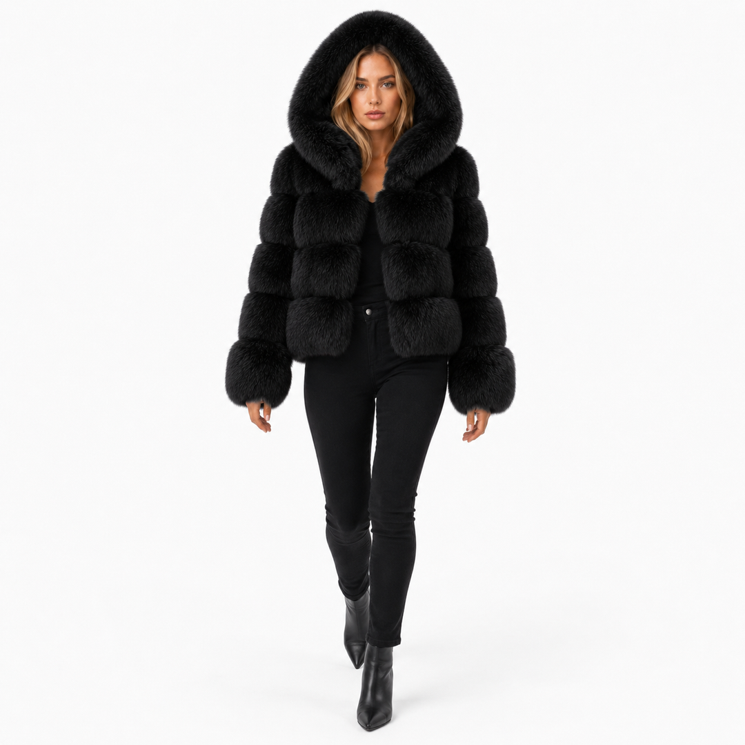 Womens Faux Fur Hooded Jacket - Patchwork Winter Styles