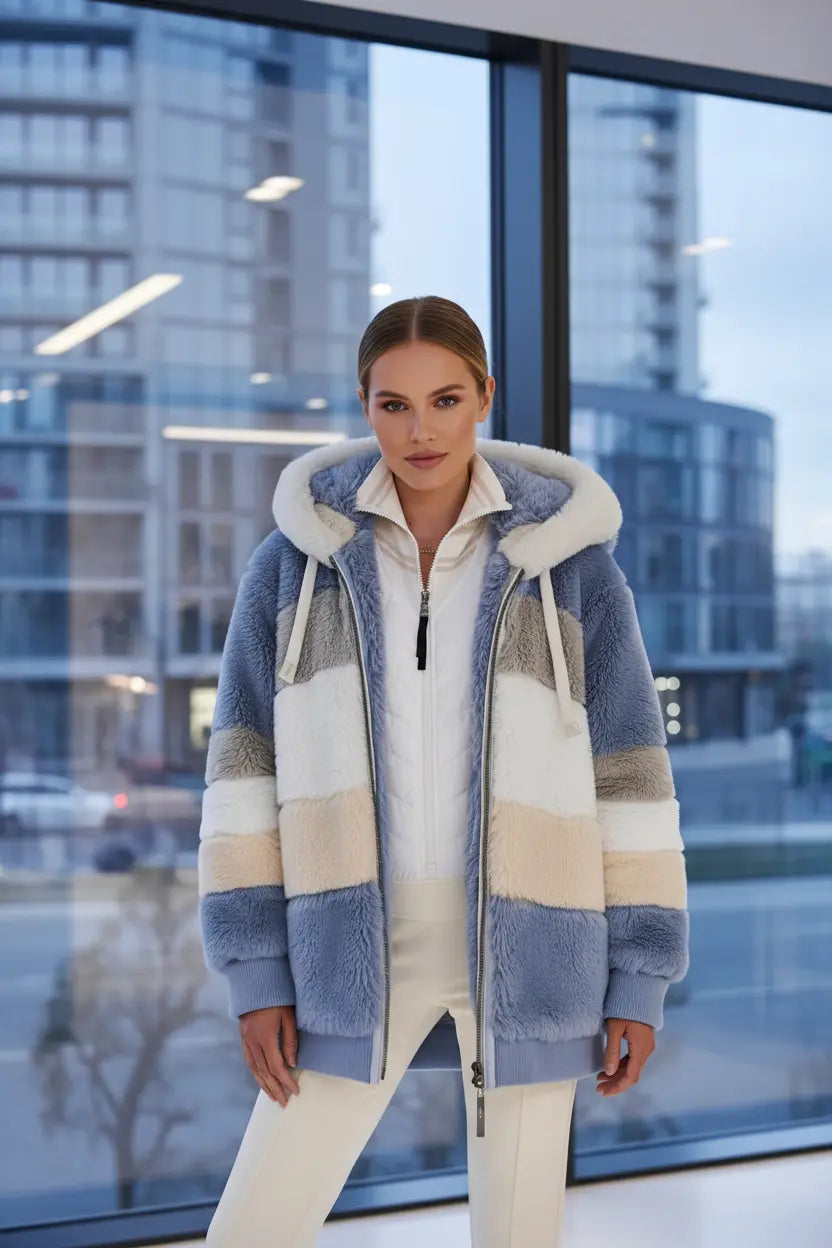 hooded jacket women plus size hoodies side view, showing sleeve length, hood drape and relaxed outerwear silhouette
