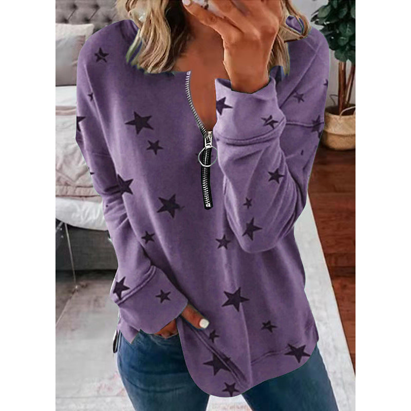 women’s star print sweatshirt dark gray stars pattern comfortable pullover