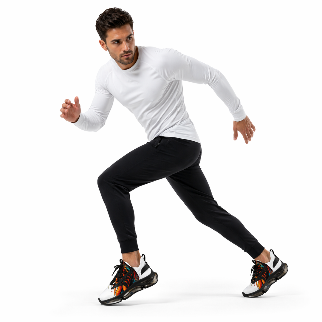 On-foot shot of men&