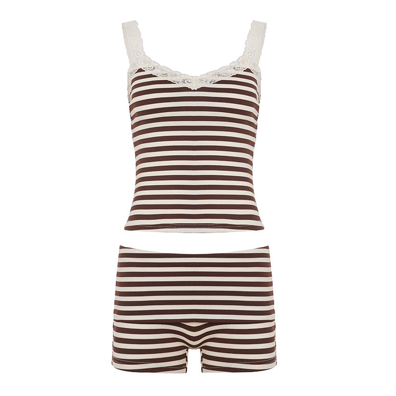 Striped tank top and shorts set on a white background