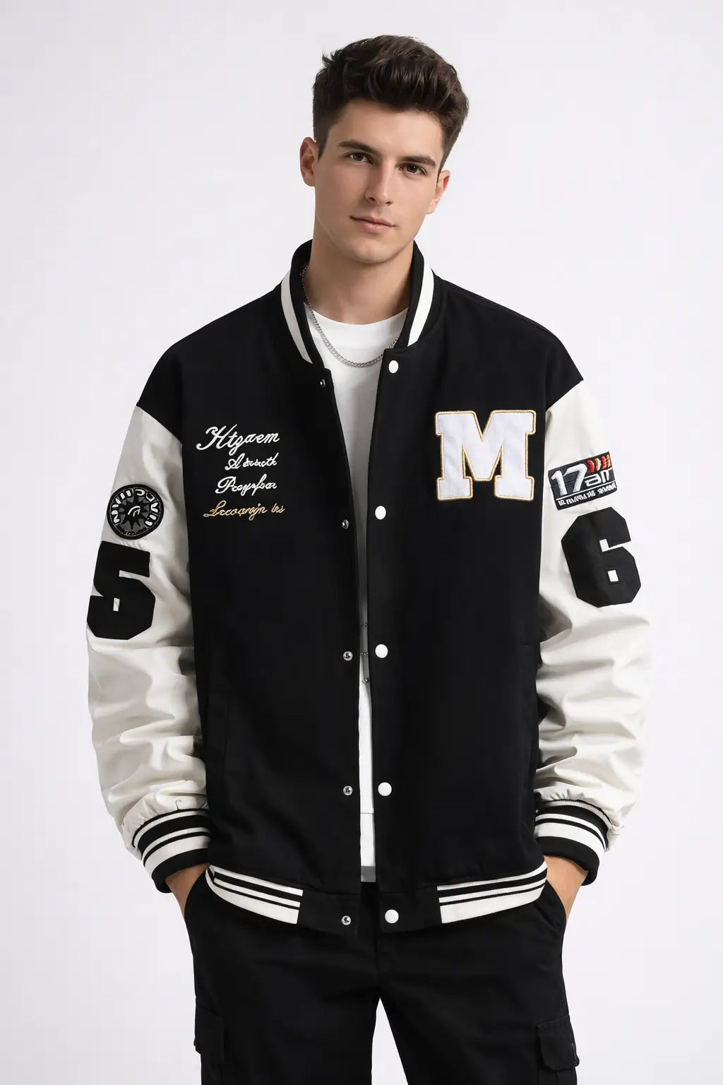 Men's Baseball Jacket Letter Print Casual Streetwear Style