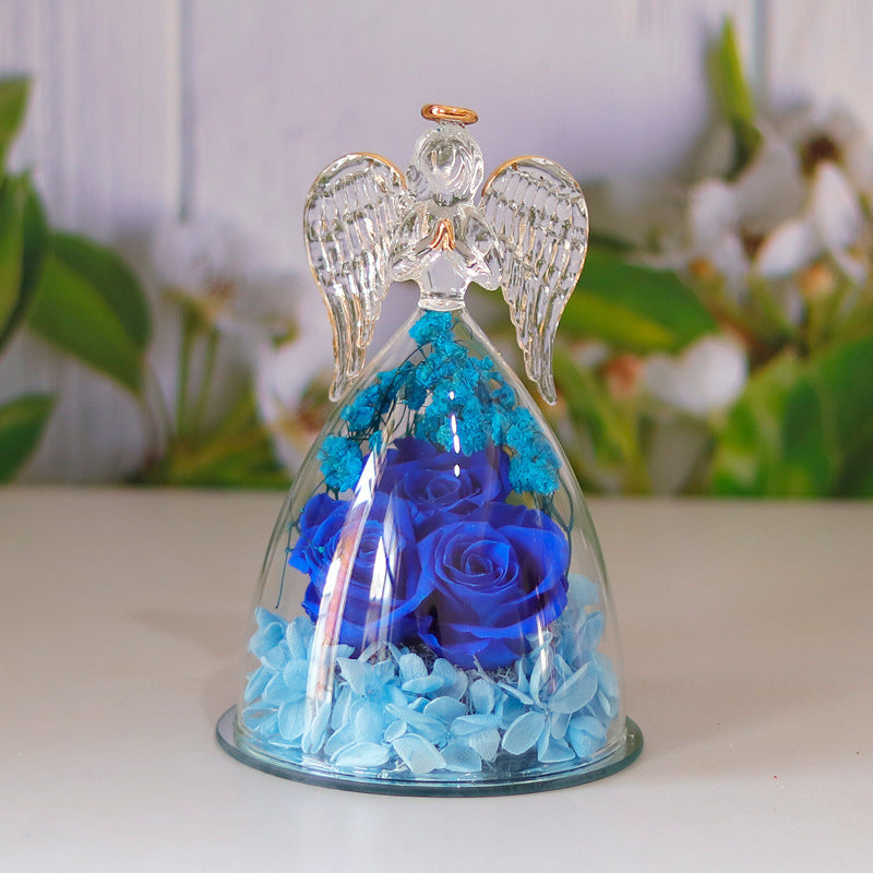 Christmas rose gift box angel glass dome with dried flowers arranged in bottle for cozy living room decoration

