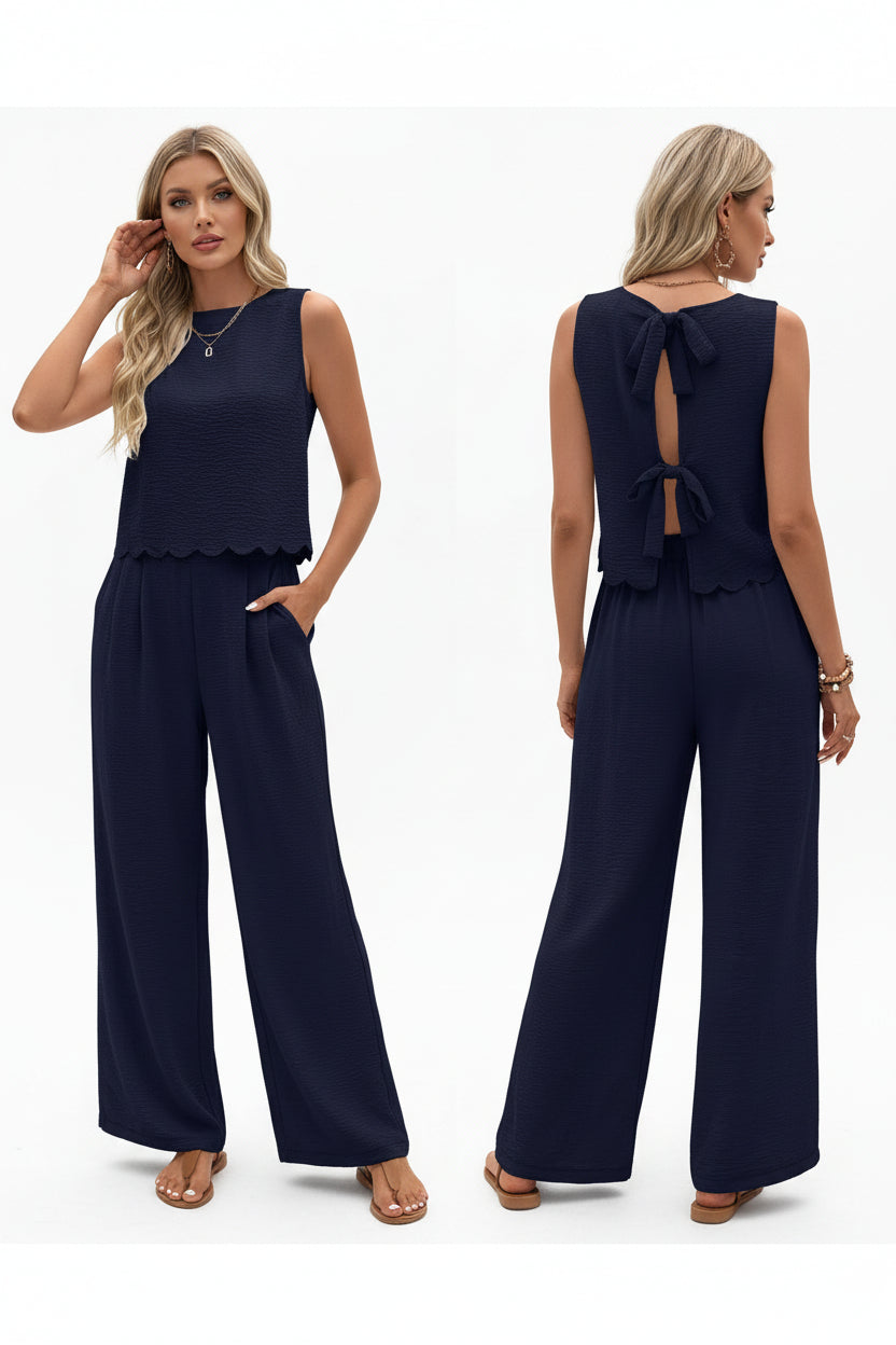 casual women polyester vest pants set comfortable daily wear outfit