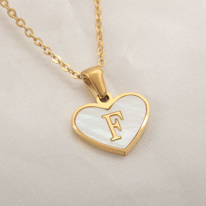 Heart pendant necklace with selectable letter variants A to Z, gold-plated finish and 45+5 cm chain - PrintOne1 product view.
