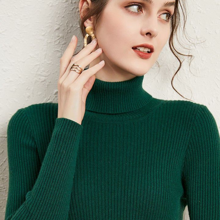 Viscose Slim Fit Turtleneck Sweater for Women Thick Knit