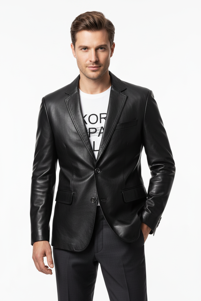 mens PU leather jacket quilted sleeves detail modern biker look