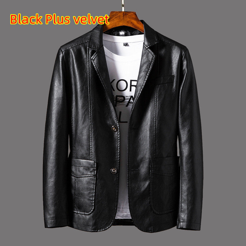 Mens PU Leather Jacket Studded Lapel Multi Pocket Style