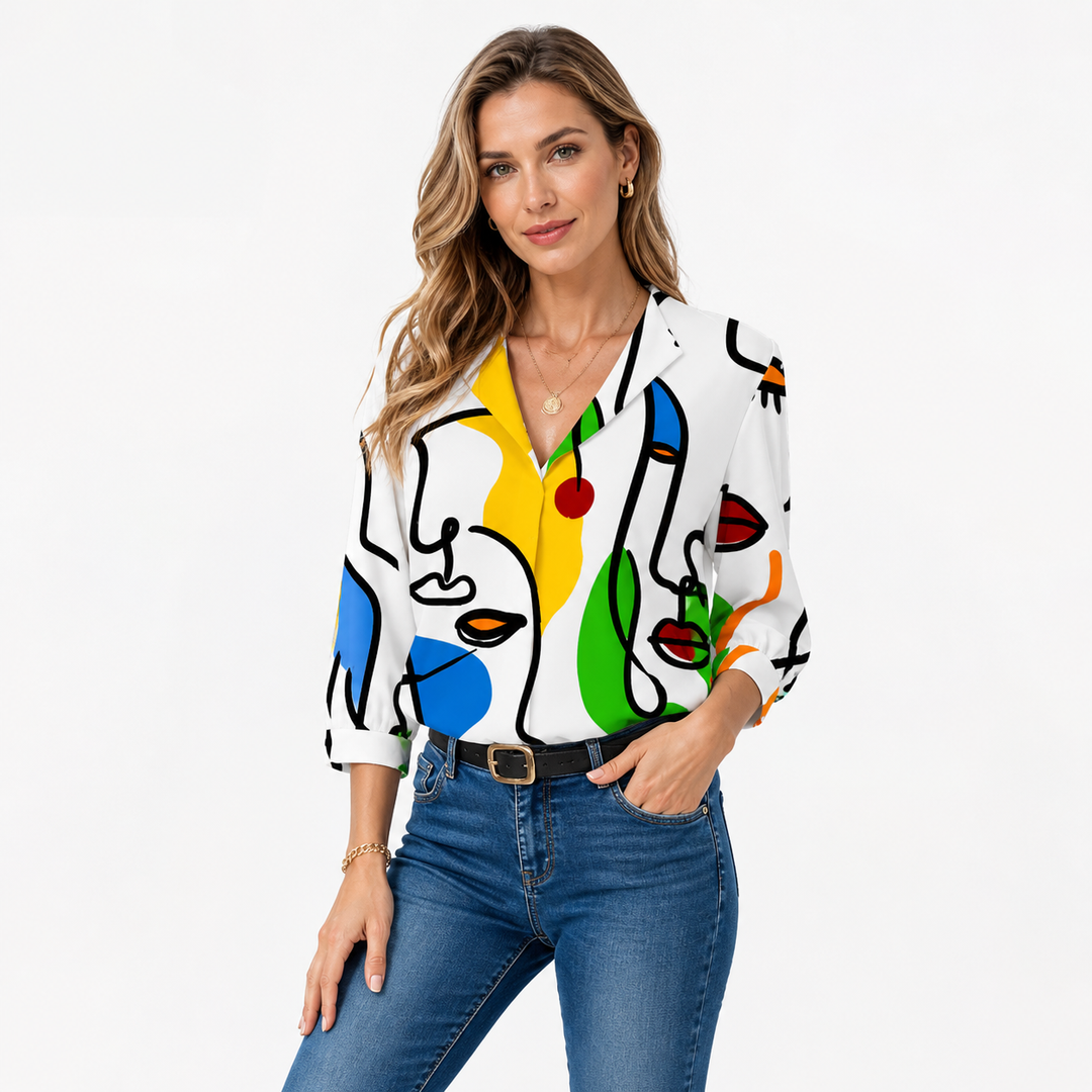 Boho Blouse for Women - V Neck Office Top