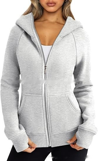 Women Fleece Zip Hoodie Warm Casual Loose Fit Style