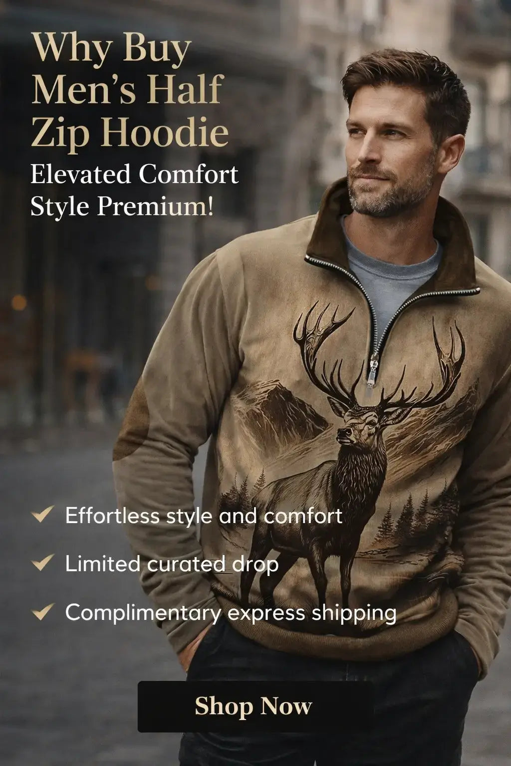 half zip sweatshirt men showing collar structure and zipper detail