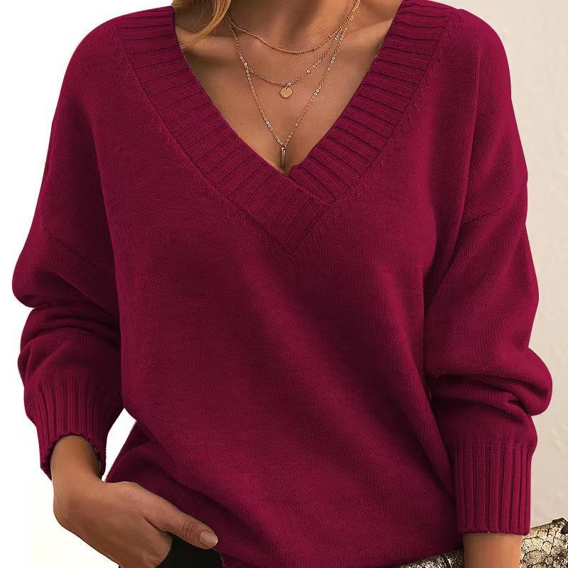 Women’s V-Neck Sweater   Cozy Loose Knit for Autumn & Winter