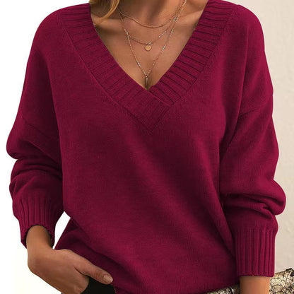 Women’s V-Neck Sweater   Cozy Loose Knit for Autumn & Winter