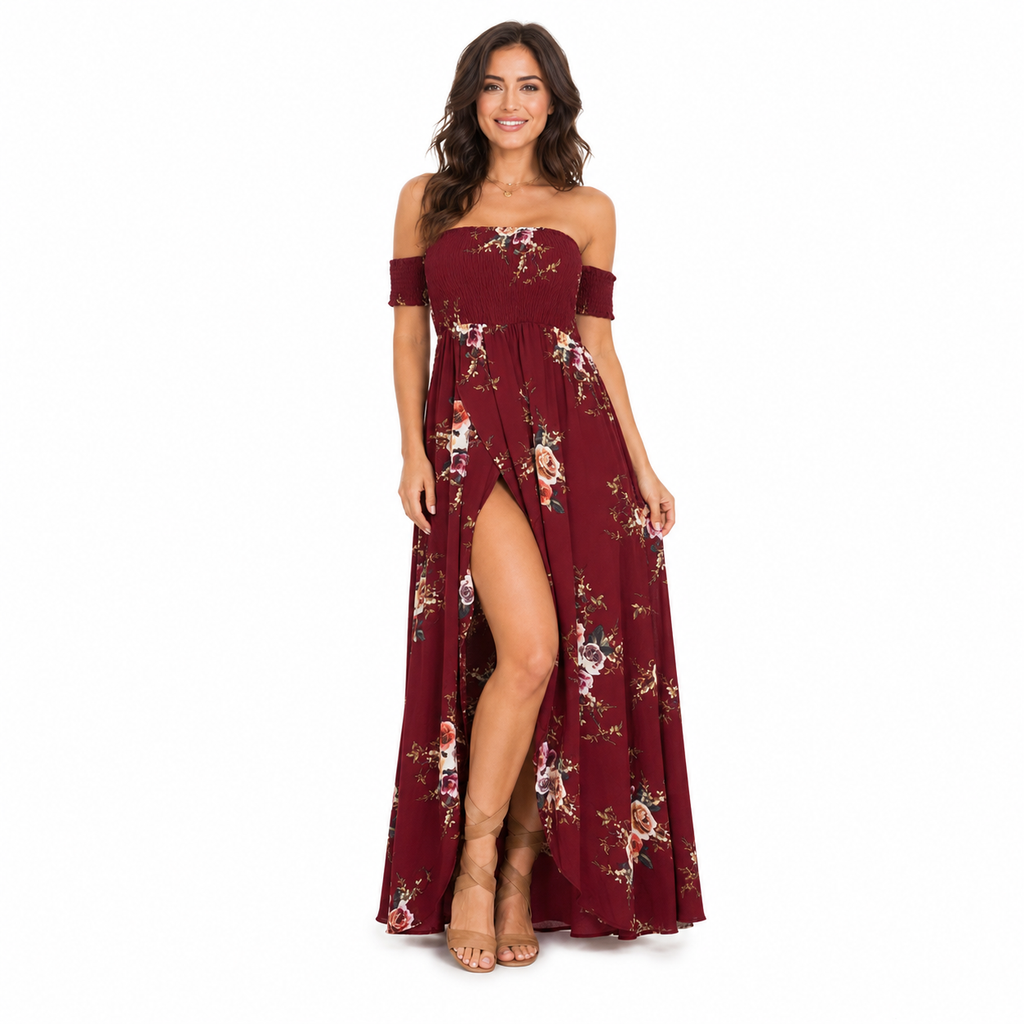 Boho Off Shoulder Long Dress Women Beach Summer Look UK