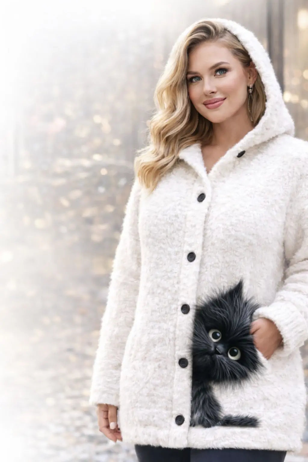 Plus Size Women's Hooded Sweatshirt Jacket Cozy Prints