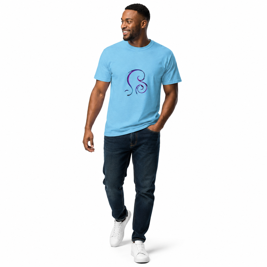 Unisex swirl graphic t shirt presented as an easy styling option with jeans, layered looks and understated daily accessories.