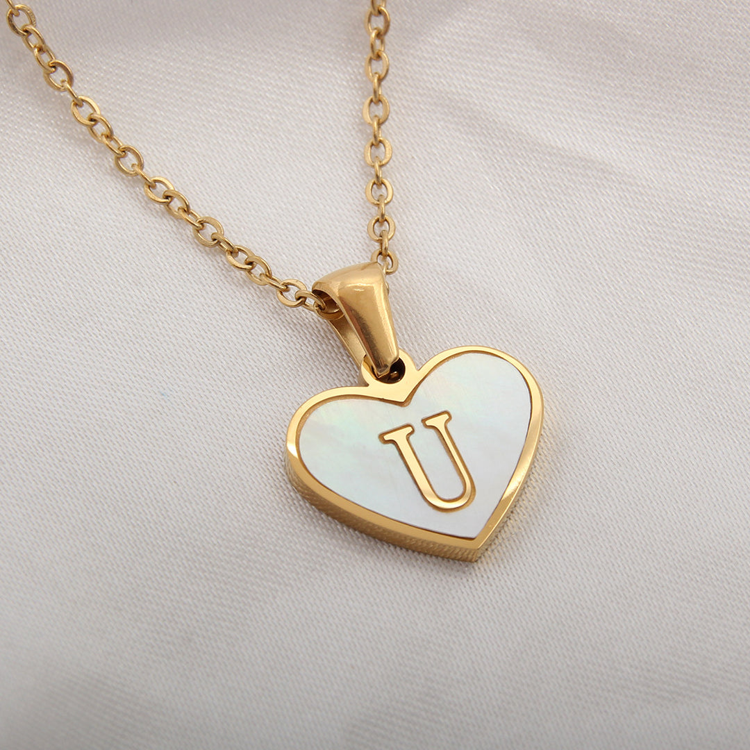 Personalized heart letter chain with 45+5 cm length, gold-plated finish and stainless steel construction - Product reference.