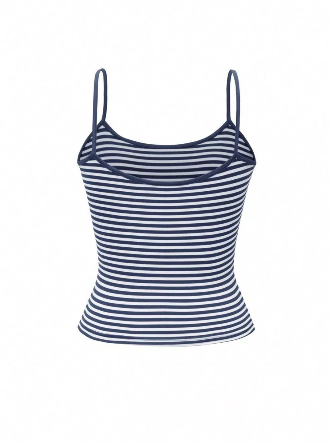 Navy and white striped tank top on a white background