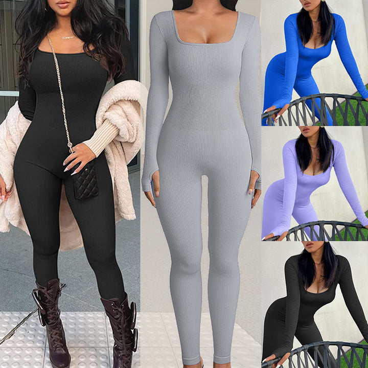 Square Neck Cotton Jumpsuit - Sleek Curves All Day Wear