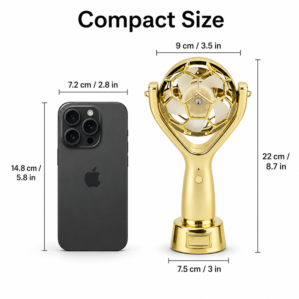 Gold cup football fan with USB charging port, compact handheld size and sporty game day design for fan accessories online now