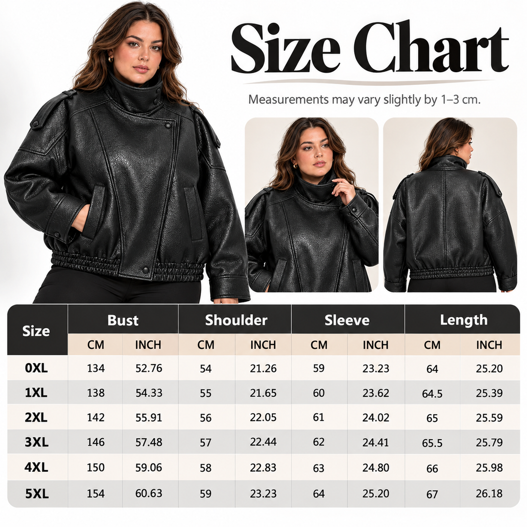 Plus Size Faux Leather Jacket with Asymmetric Zip Front