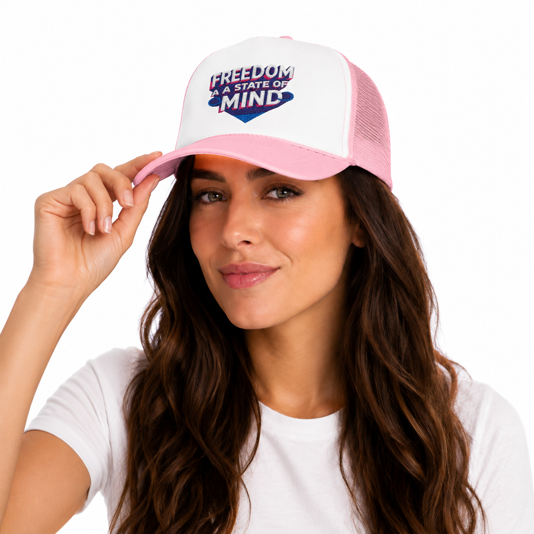 Foam trucker hat with structured front and breathable mesh back on clean studio background